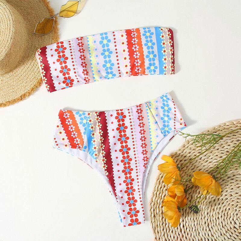 

Floral High Waist Bikini Swimsuit, Multicolor