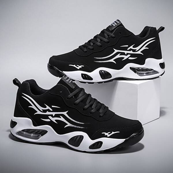 

Men Lace Up Front Chunky Sneakers, Black and white