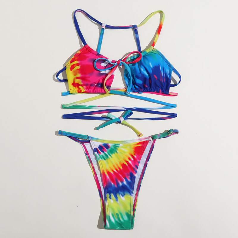 

Tie Dye Crisscross Bikini Swimsuit, Multicolor