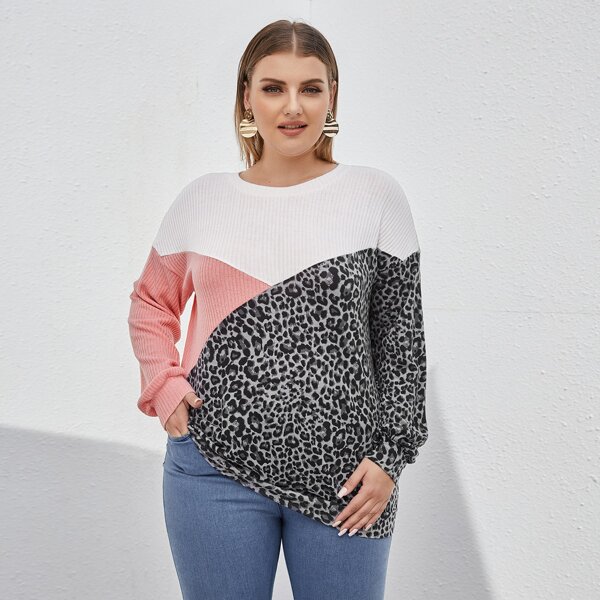 

Plus Contrast Leopard Color Block Tee, Multicolor