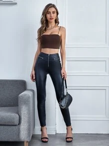 SHEIN EZwear Top de tirantes corto liso Fit and Fit - Marrón Chocolate - Ver 5