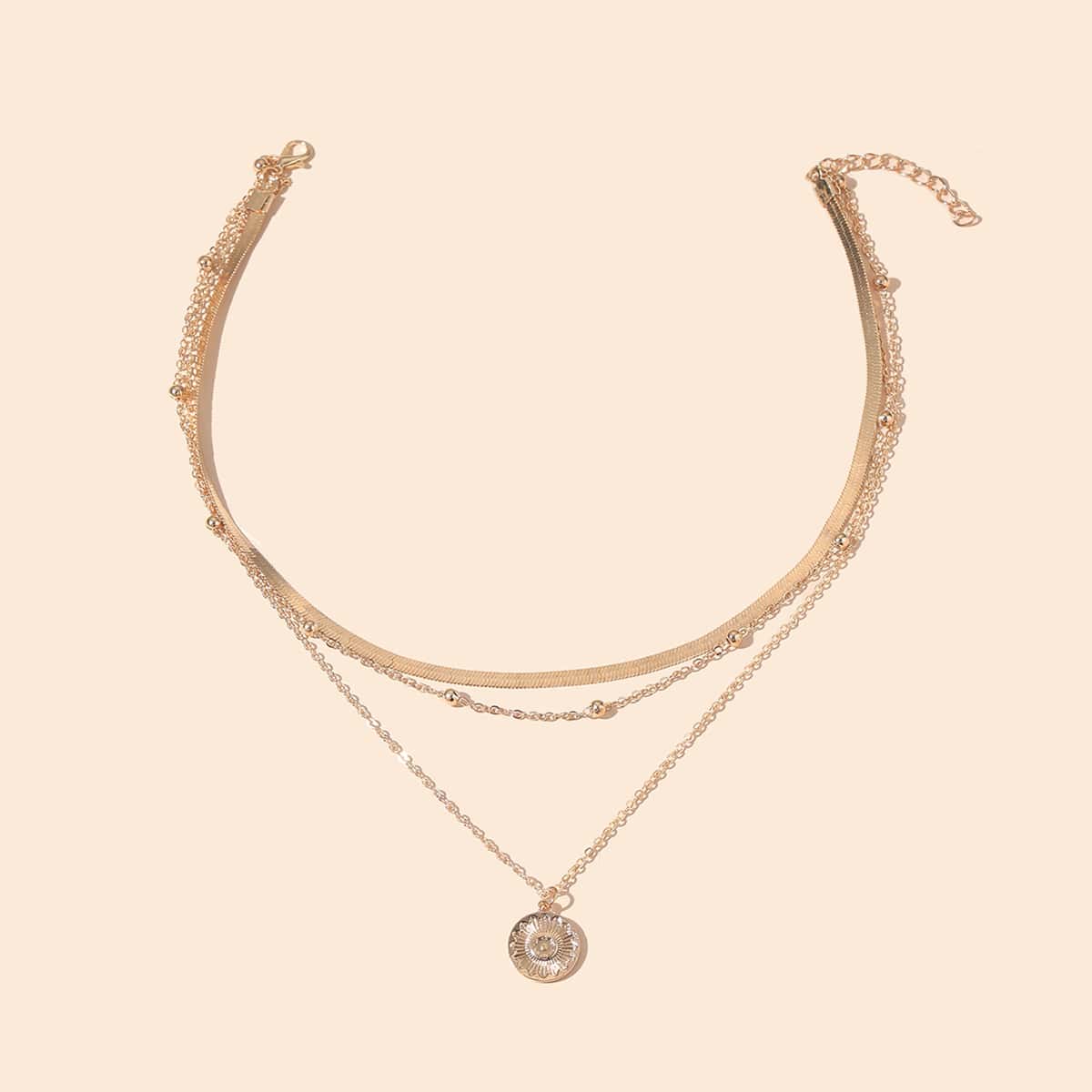 

Floral Coin Layered Necklace, Gold