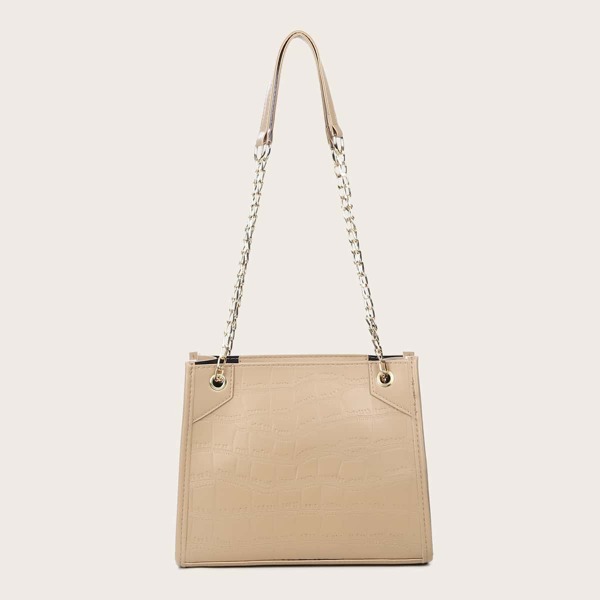 

Croc Embossed Chain Tote Bag, Khaki