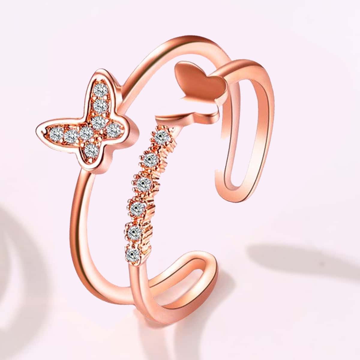 

Rhinestone Butterfly Cuff Ring, Rose gold