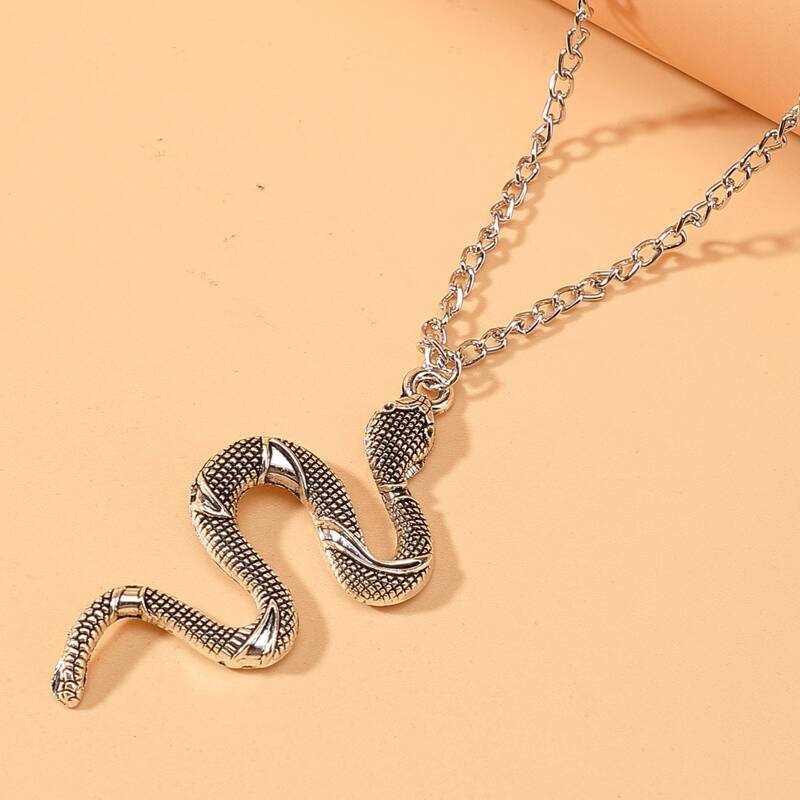 

Snake Pendant Chain Necklace, Antique silver