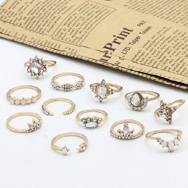

12pcs Rhinestone Ring, Gold