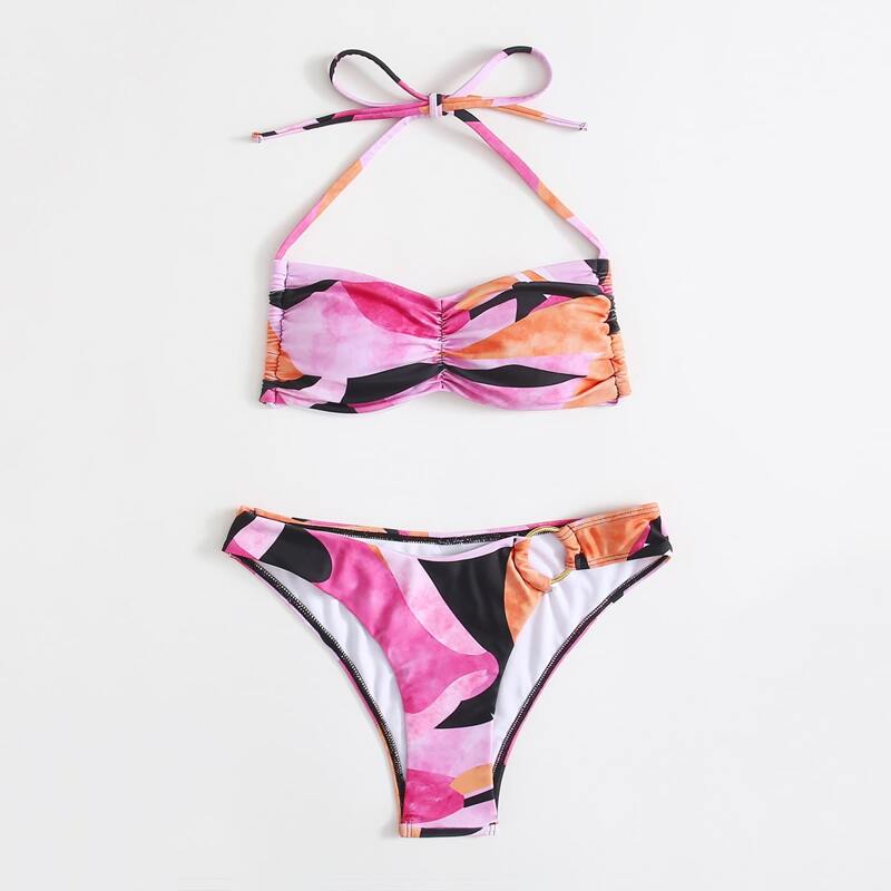 

Ruched Bust Ring Decor Bikini Swimsuit, Multicolor