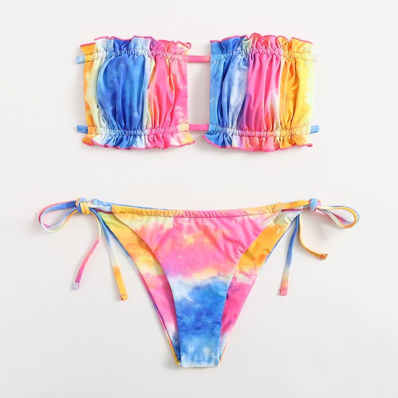 

Tie Dye Frill Bikini Swimsuit, Multicolor