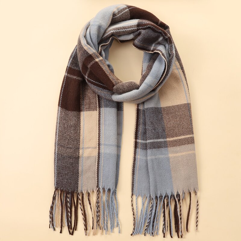 

Plaid Pattern Raw Hem Scarf, Baby blue