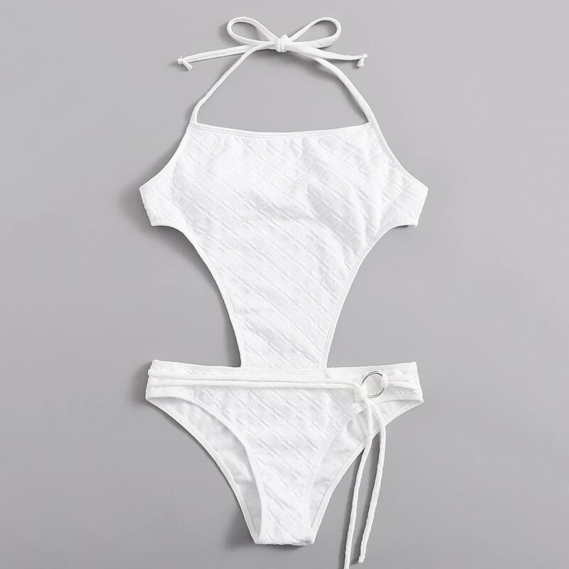 

Ring Linked Cut-out One Piece Swimsuit, White