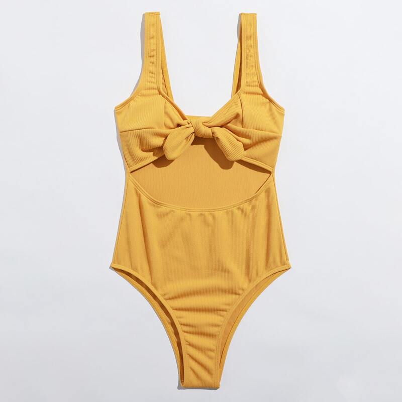 

Knot Front Cut-out One Piece Swimsuit, Yellow