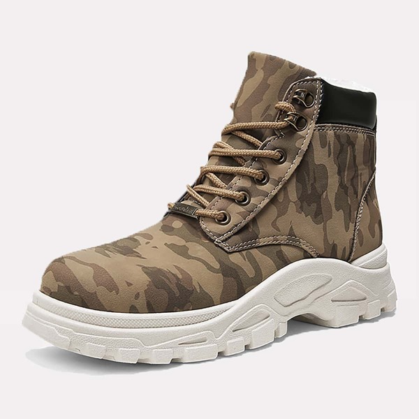 

Men Lace-up Front Camo Print Boots, Khaki