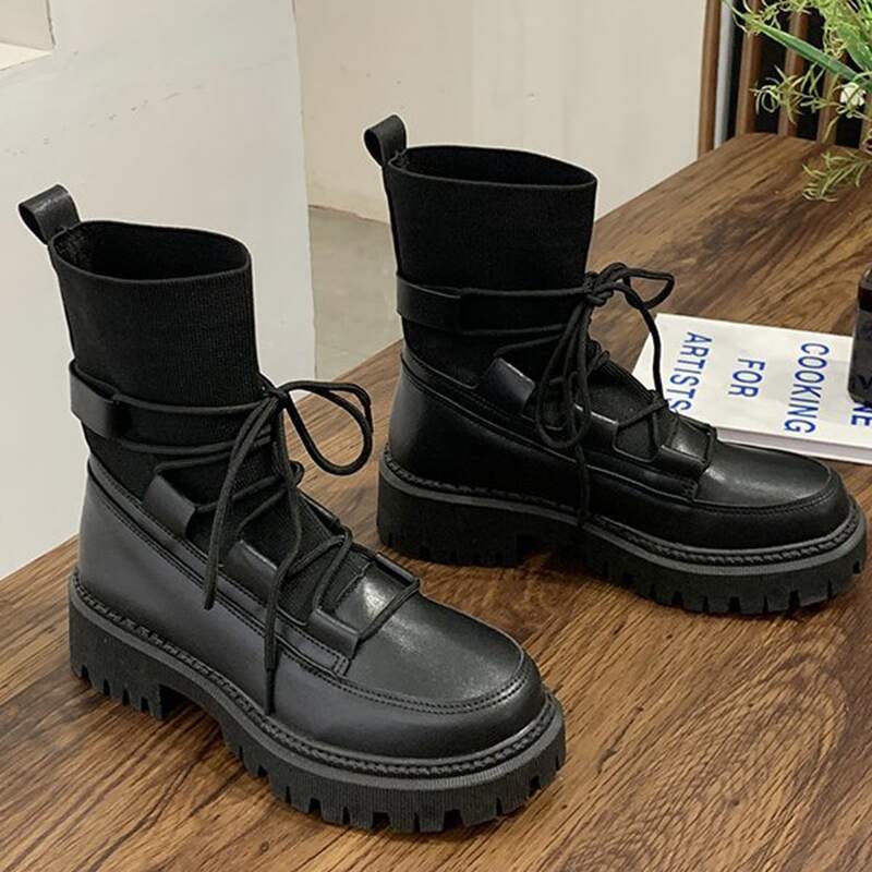 

Lace Up Loafer Sock Boots, Black