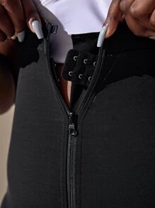 Plus Lace Trim Zip-up Shapewear Romper - Black - View 5