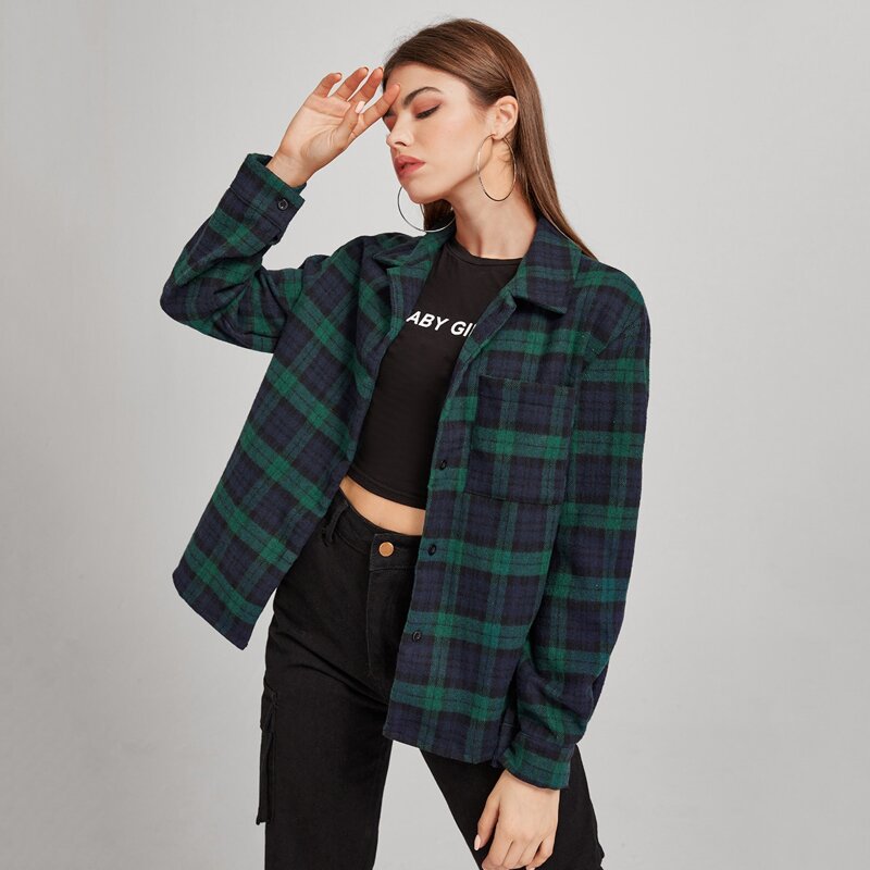 

Pocket Front Plaid Overshirt, Multicolor