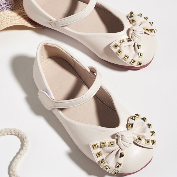 

Toddler Girls Rivet & Bow Decor Flats, Beige