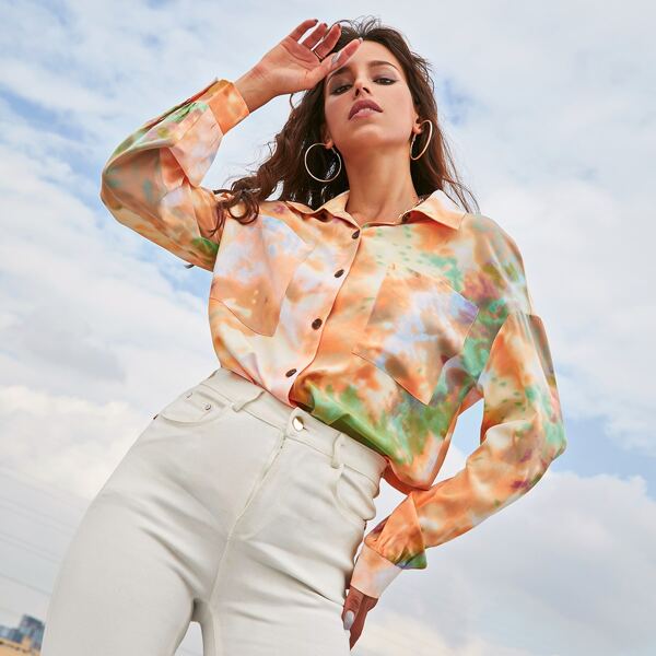 

Tie Dye Drop Shoulder Blouse, Multicolor