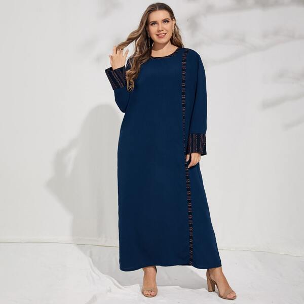 

Plus Contrast Striped Maxi Tunic Dress, Navy blue