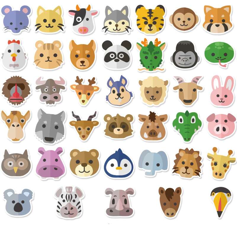 

40pcs Cartoon Animal Sticker, Multicolor