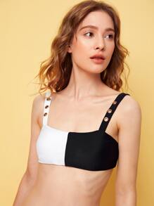 Conjunto De Bikini Con Ojales De Dos Tonos Summer Beach - Blanco y Negro - Ver 3