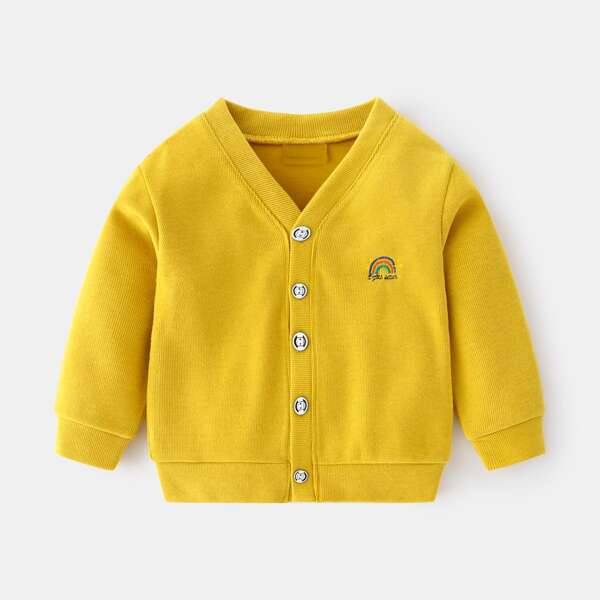 

Toddler Boys Button Front Cartoon Embroidery Cardigan, Yellow