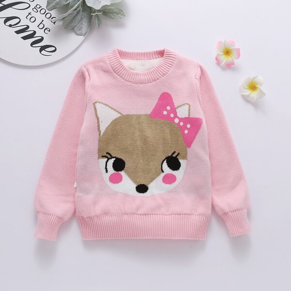 

Toddler Girls Cartoon Fox Pattern Sweater, Pink