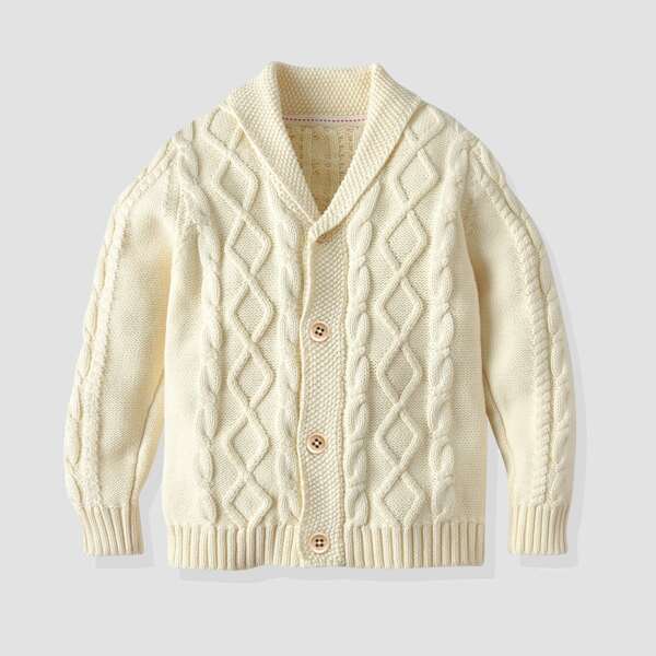 

Toddler Girls Cable Knit Button Front Cardigan, White