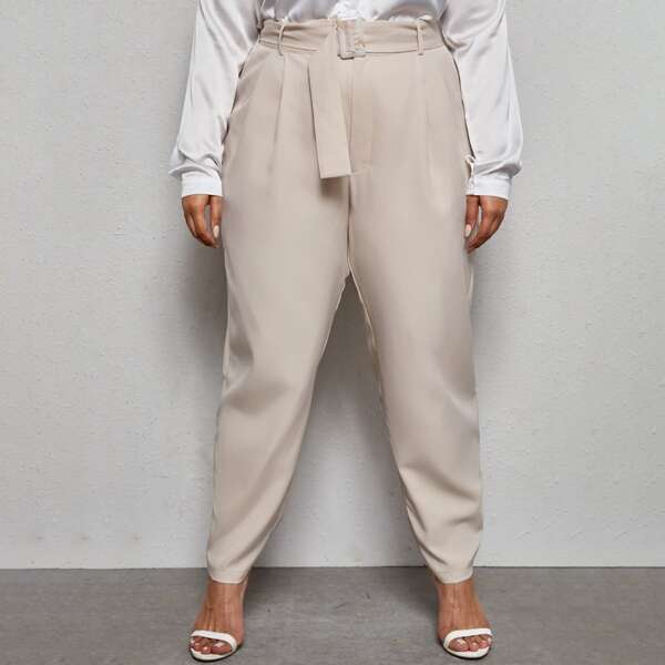 

Plus Pocket Belted Tailored Pants, Beige