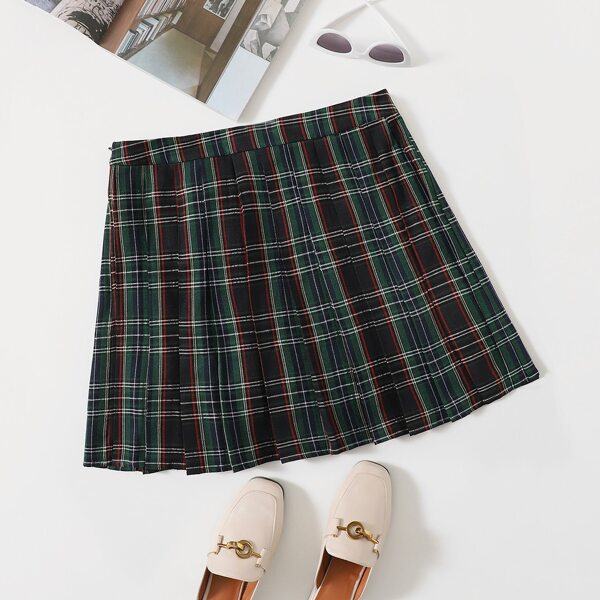 

Plus Plaid Pleated Skirt, Multicolor