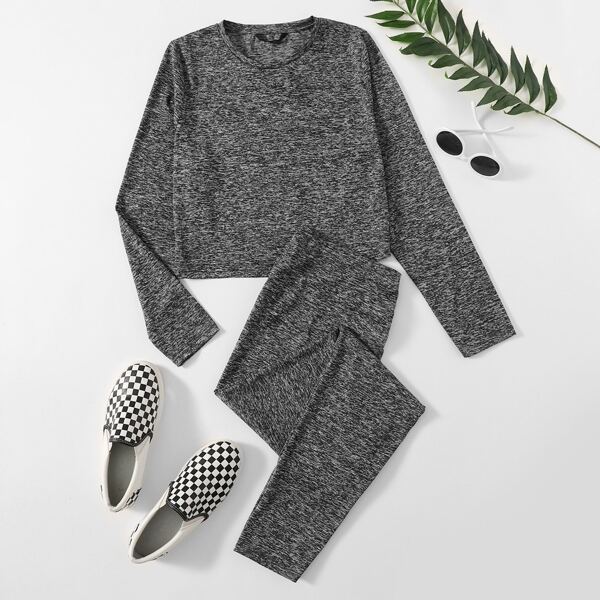 

Plus Marled Top & Leggings Set, Dark grey
