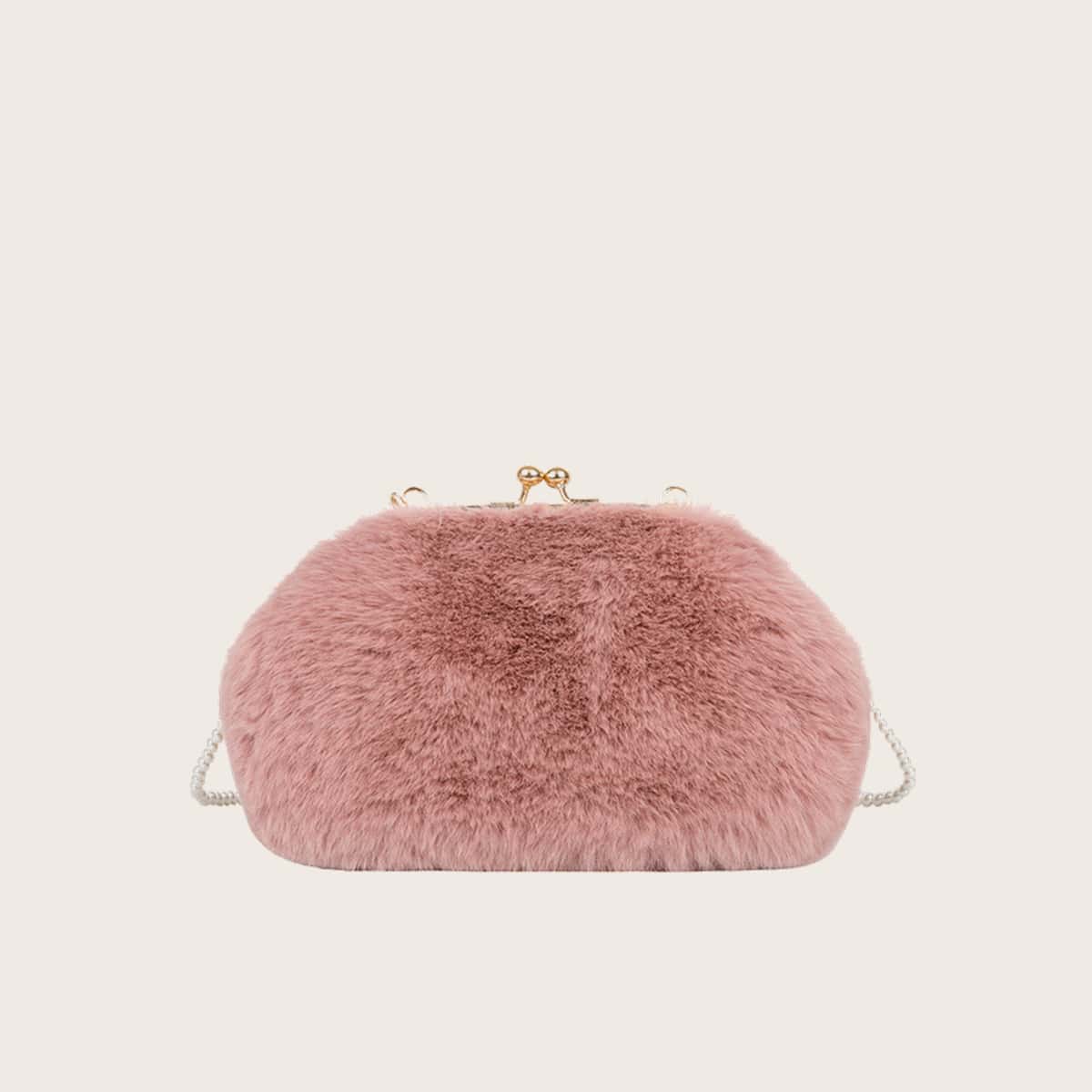 

Solid Faux Pearl Strap Fluffy Crossbody Bag, Dusty pink