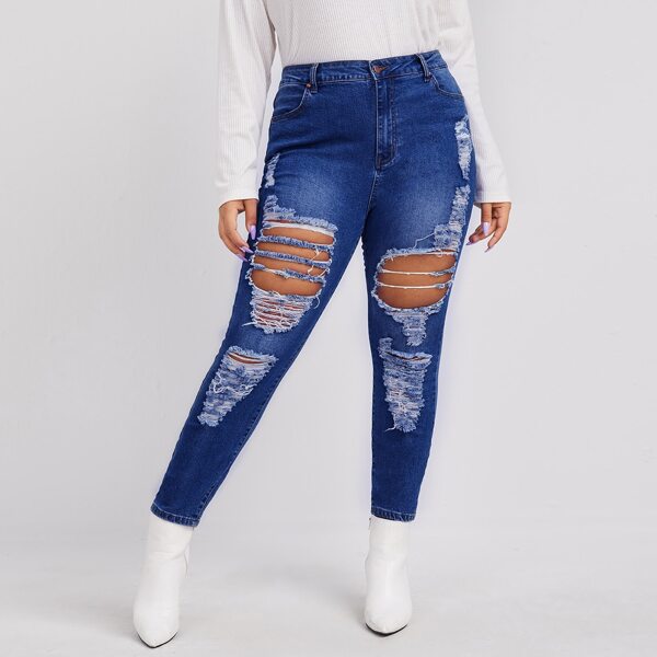 

Plus Ripped Detail Jeans, Dark wash