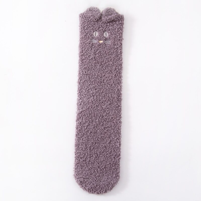 

1pair Cartoon Cat Fuzzy Socks, Grey
