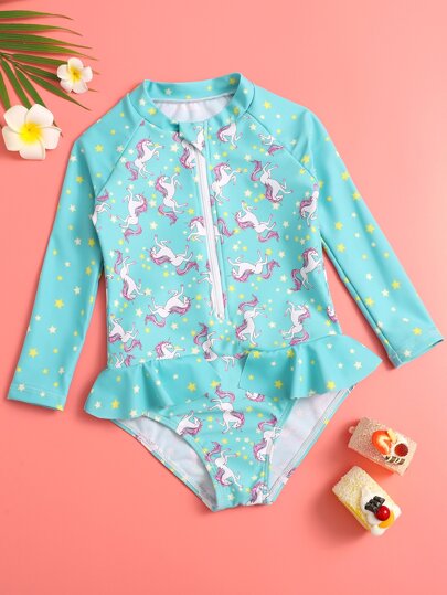 ملابس سباحة قطعة واحدة وحيد القرن للبنات الصغار