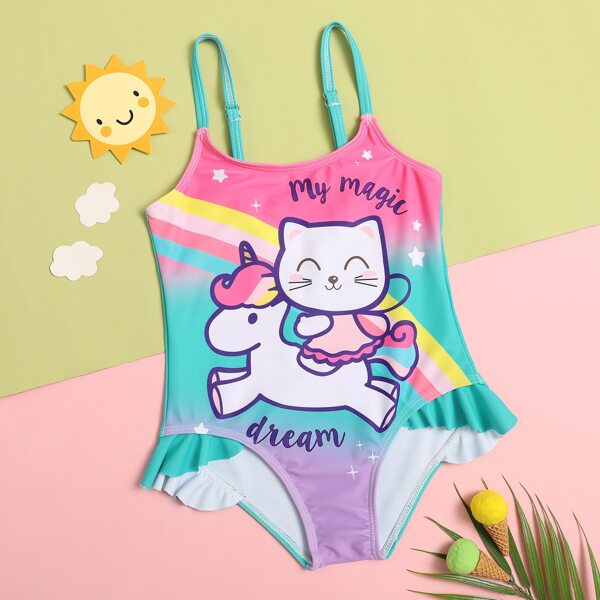 

Toddler Girls Cartoon One Piece Swimsuit, Multicolor