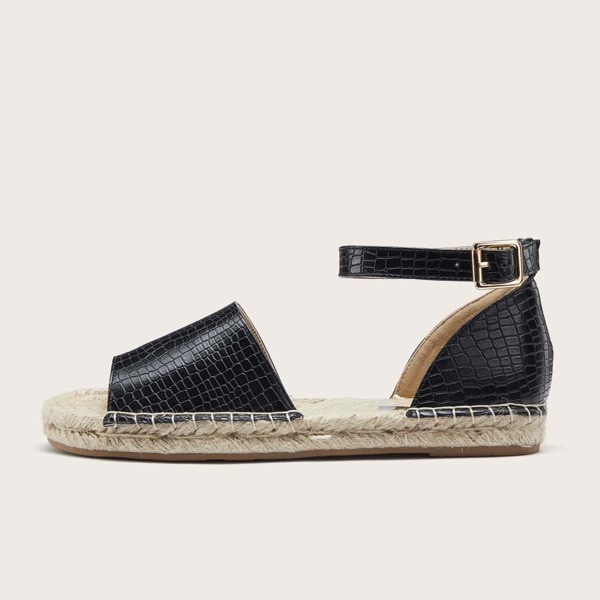

Open Toe Ankle Strap Espadrille Heeled Sandals, Black
