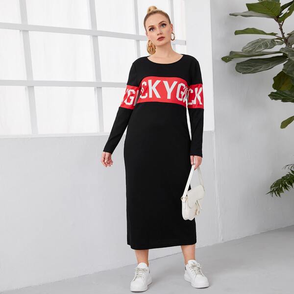 

Plus Letter Graphic Panel Dress, Black