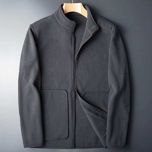 

Men Pocket Detail Zip-up Fleece Jacket, Dark grey