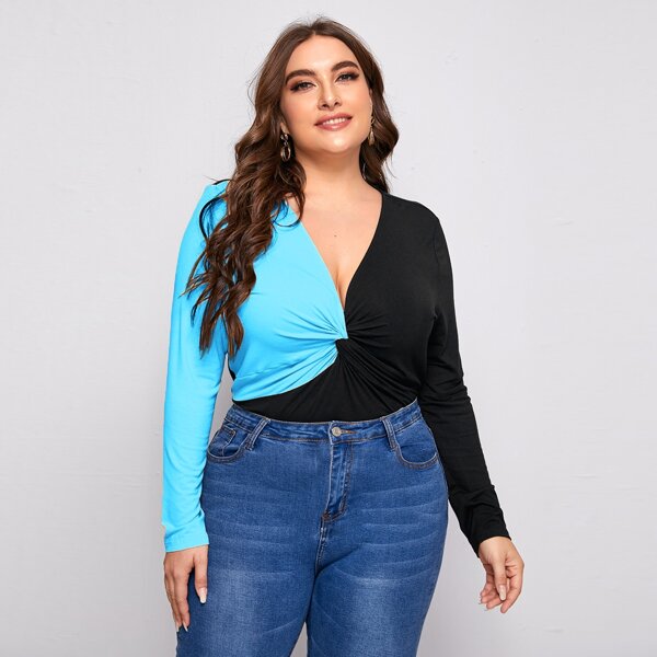 

Plus Color Block Twist Front Tee, Multicolor