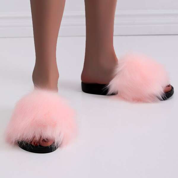

Open Toe Fluffy Slides, Baby pink