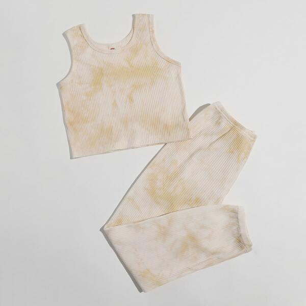 

Girls Rib-knit Tie Dye PJ Set, Beige