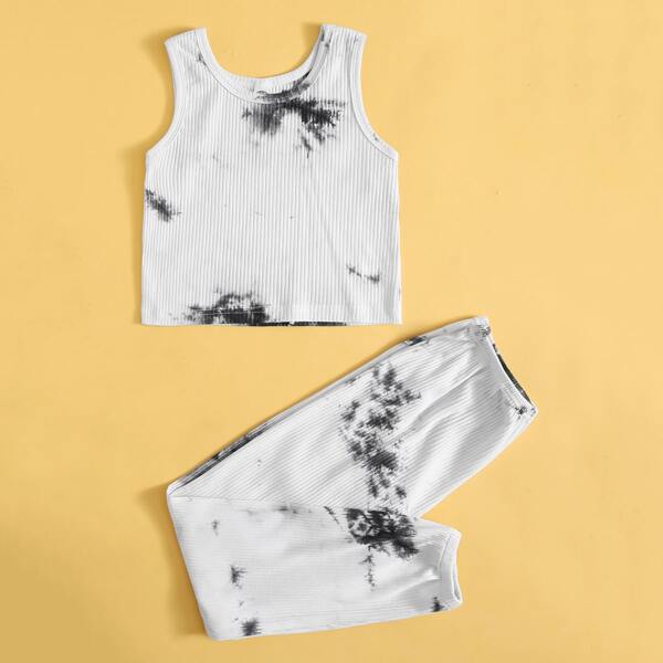 

Girls Rib-knit Tie Dye PJ Set, White
