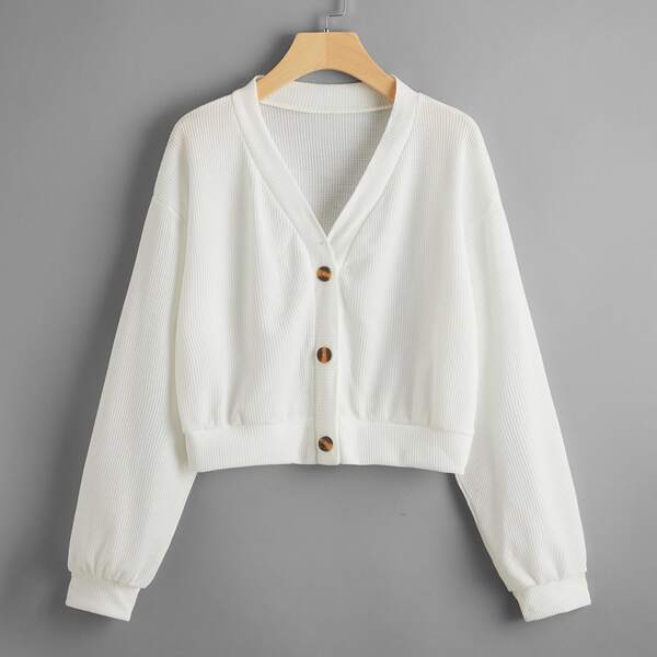 

Plus Solid Button Through Top, White