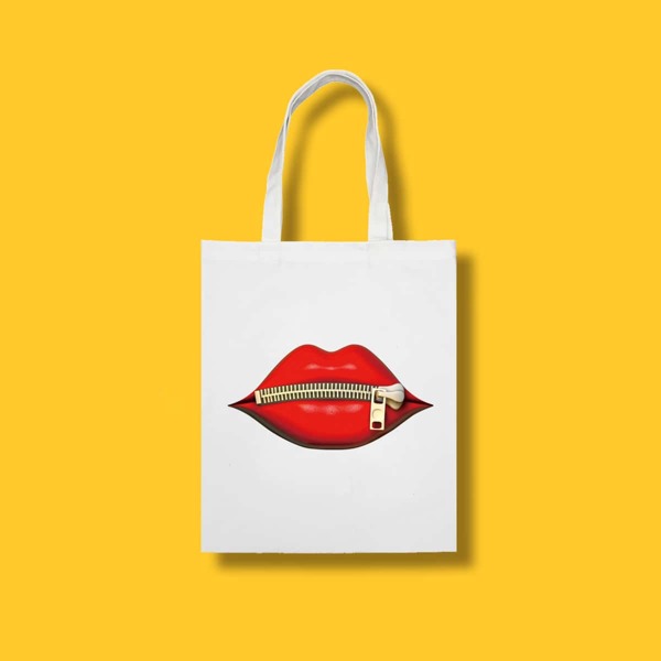 

Large Capacity Lip Graphic Shopper Bag, White