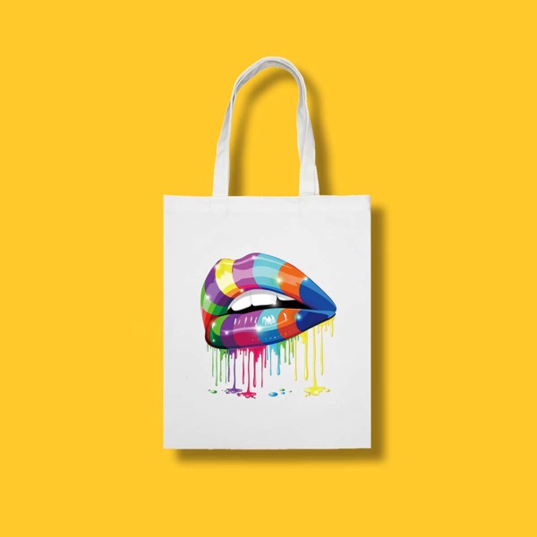 

Color Block Lip Graphic Shopper Bag, White