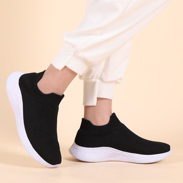 

Wide Fit Slip On Knit Sneakers, Black