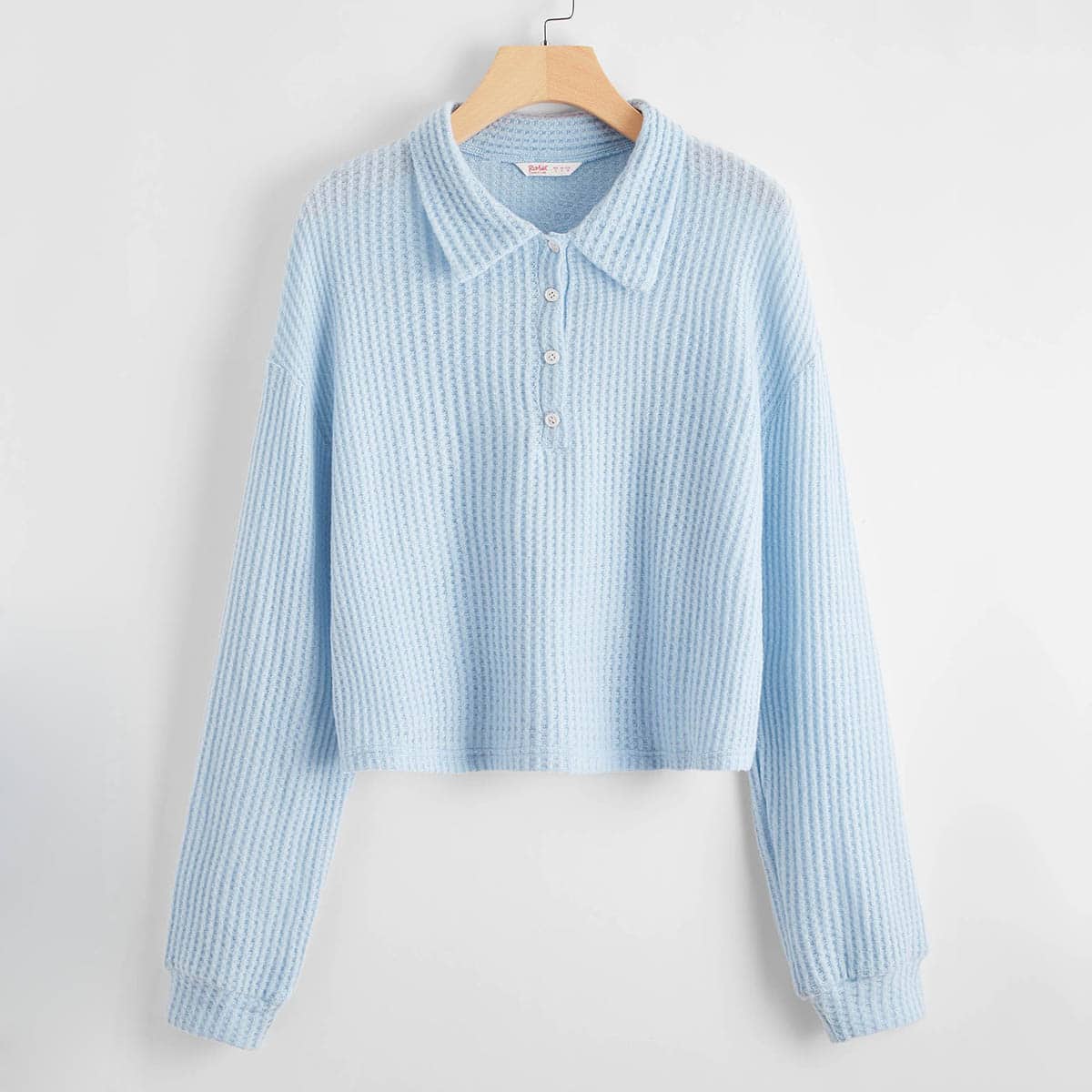 

Solid Polo Drop Shoulder Sweater, Baby blue