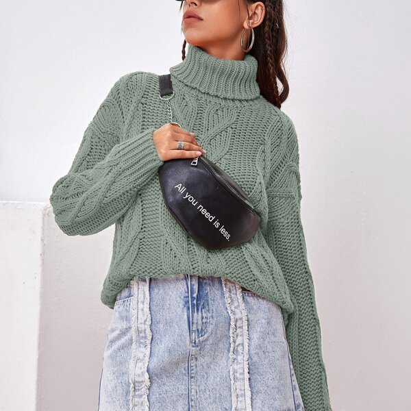 

Turtle Neck Cable Knit Sweater, Green
