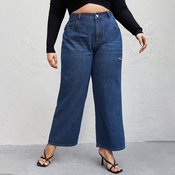 

Plus High Waist Mom Fit Jeans, Medium wash