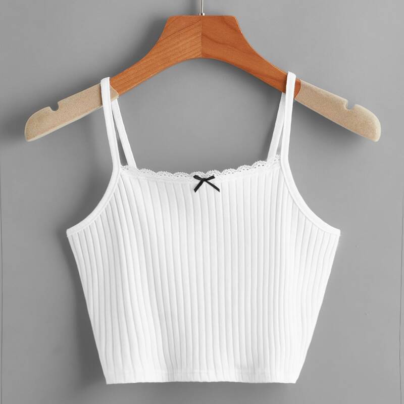 

Ribbed Crop Cami Top, White